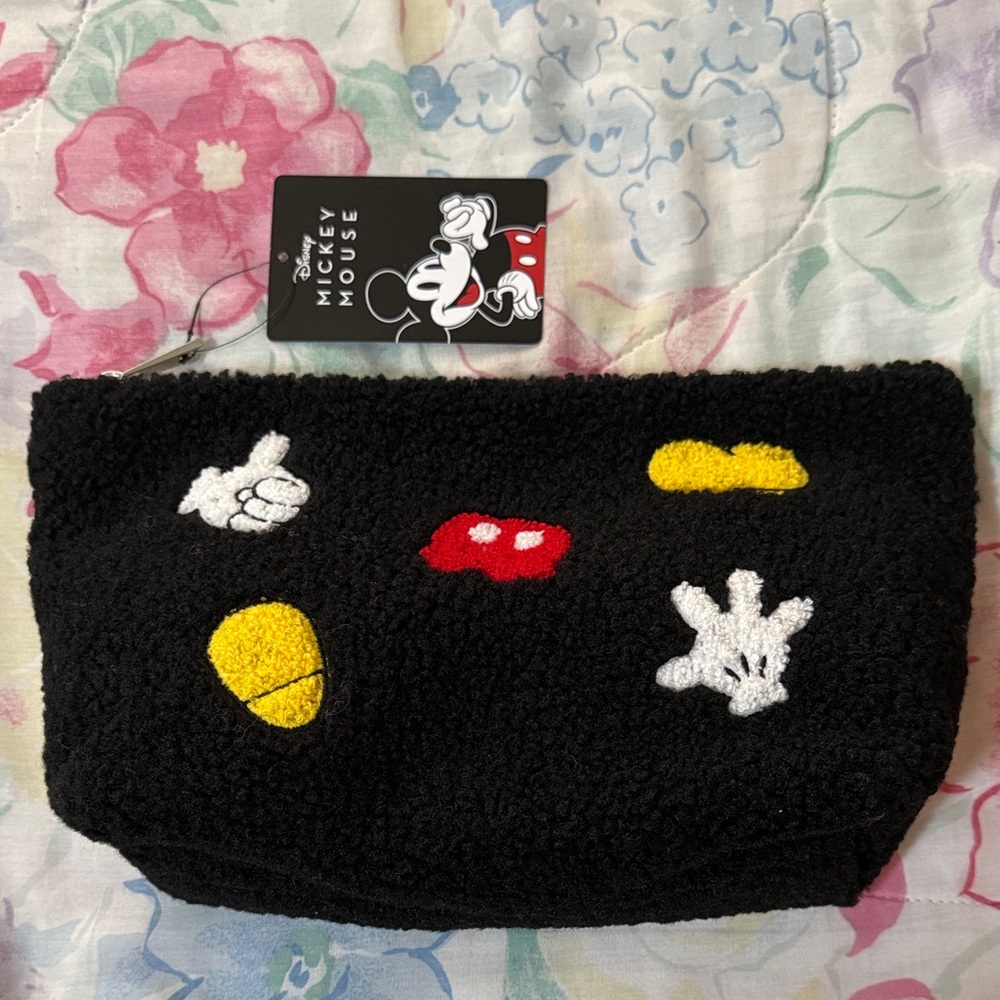 Disney Mickey Mouse Black Cosmetic Bag with Red and Yellow Accents